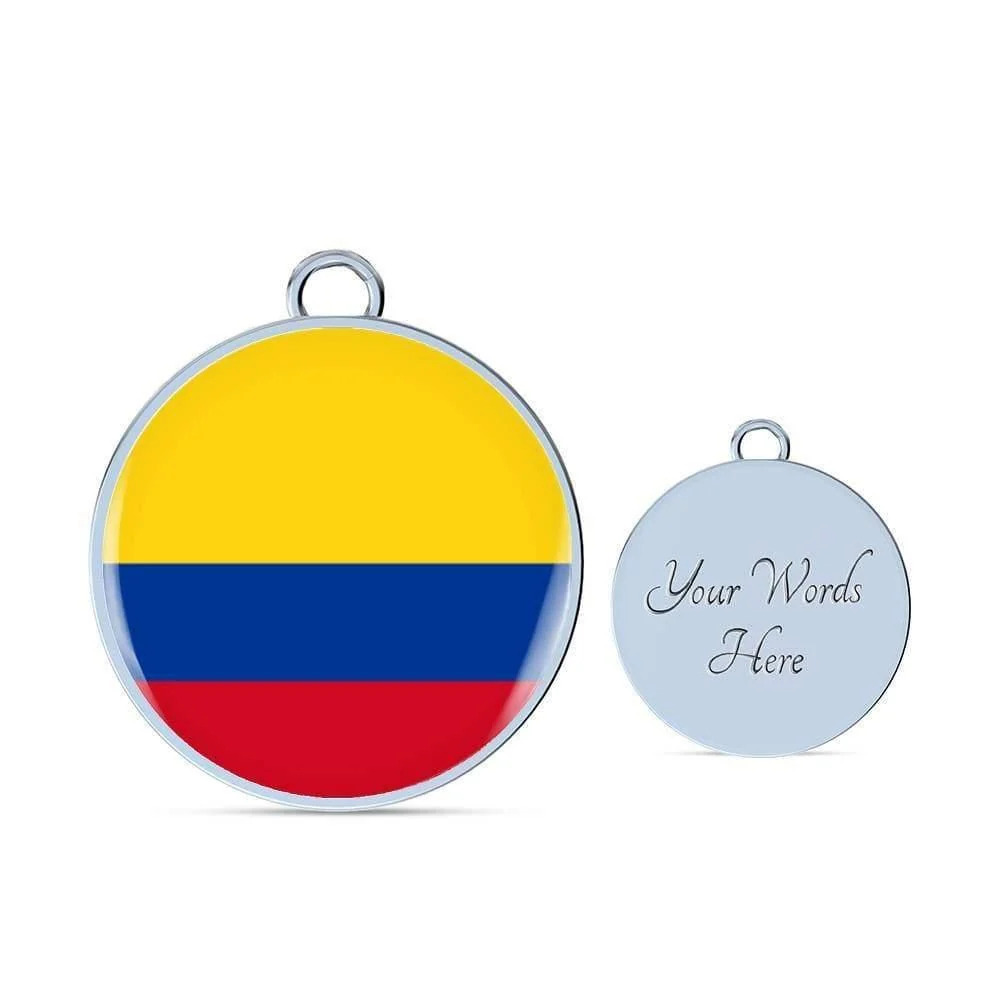 Colombia Flag Personalized Engraved Silver Circle Bangle Bracelet Custom Name